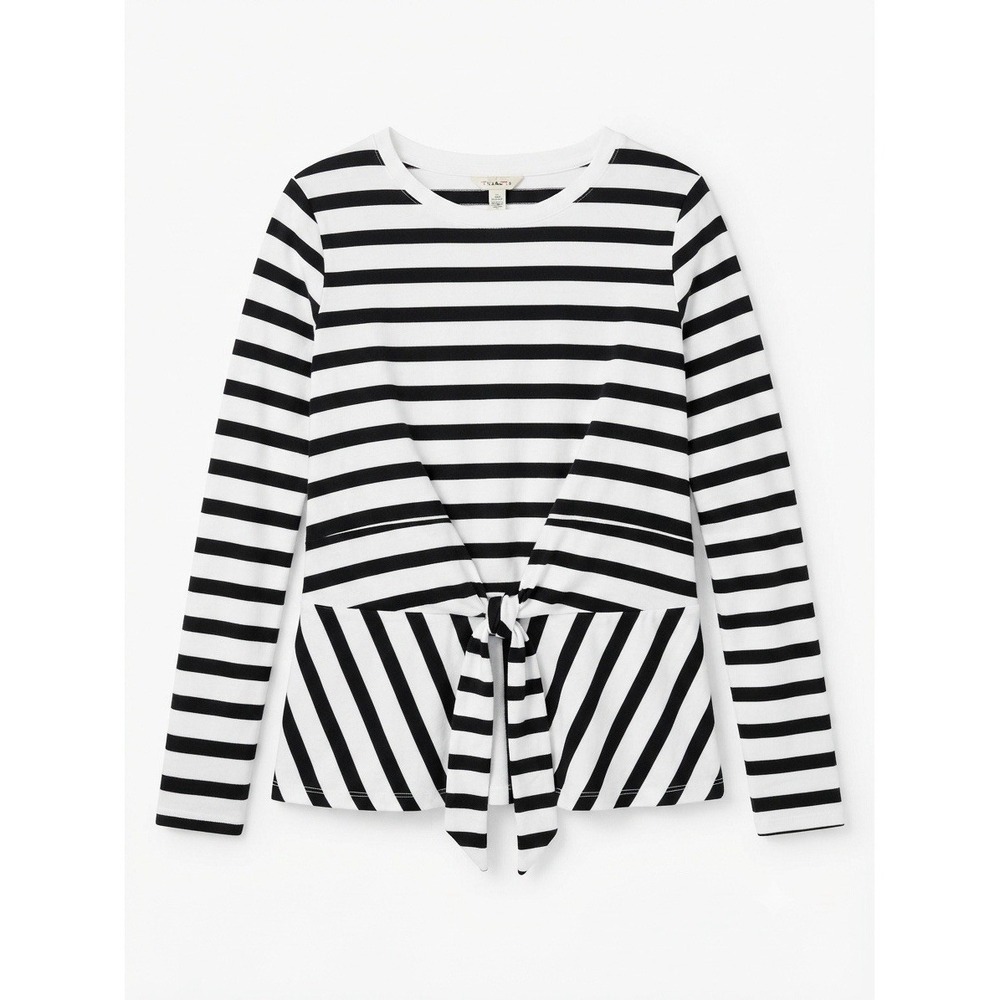 Talbots L Striped Top Chic Classy Stretch Colorful New Black White Cotton Boho
